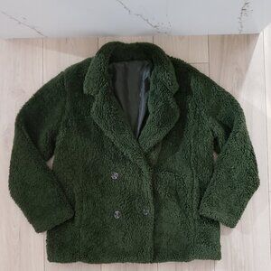 Teddy Jacket Womens M Army Green Sherpa Shacket